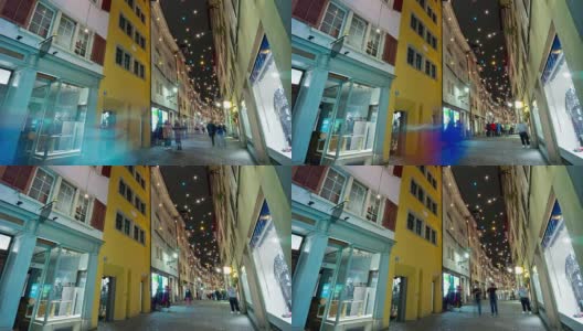 瑞士夜光苏黎世著名的中央步行街全景，4k时间流逝高清在线视频素材下载