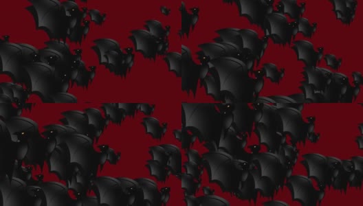 万圣节蝙蝠-万圣节概念-蝙蝠向上拍打翅膀-循环-数以百计的蝙蝠向上冲-万圣节-万圣节蝙蝠飞行无尽的循环-蝙蝠循环-红色背景-黑色颜色- А成群的蝙蝠高清在线视频素材下载