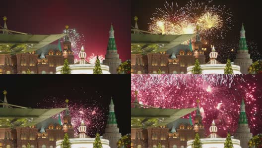管理广场晚上的烟花。莫斯科,俄罗斯高清在线视频素材下载