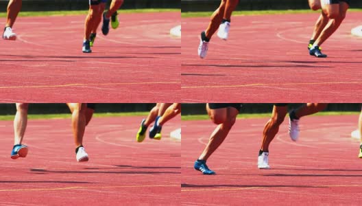 男子400米短跑运动员跑曲线高清在线视频素材下载