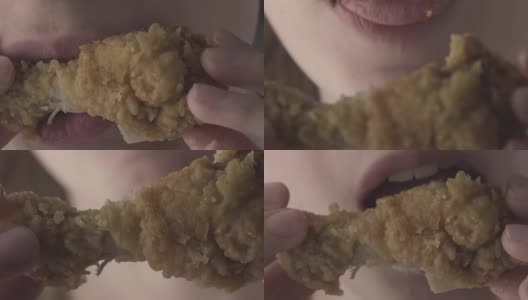 女人喜欢吃油炸鸡高清在线视频素材下载