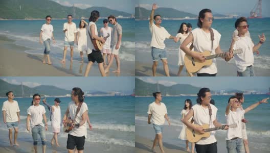 年轻的亚洲成年人在海滩上散步高清在线视频素材下载