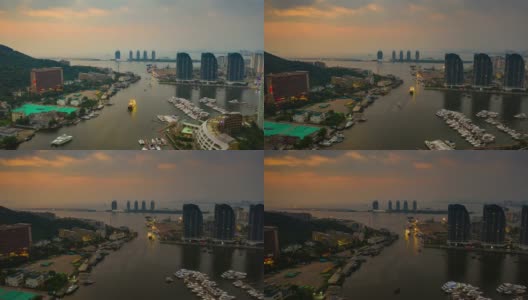 日落时间三亚河交通著名的航拍全景，时间跨度为4k中国高清在线视频素材下载