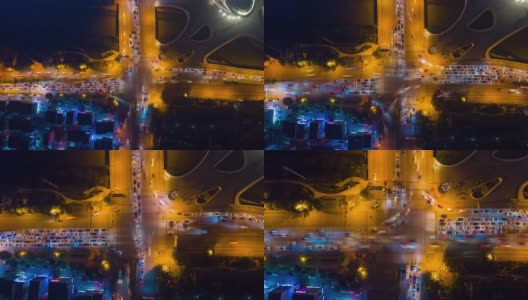 长沙市著名的现代艺术中心，交通十字路口，高空俯仰延时全景4k中国高清在线视频素材下载