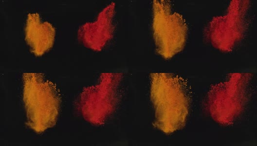 橙色和红色的香料粉在黑色的背景下爆炸高清在线视频素材下载
