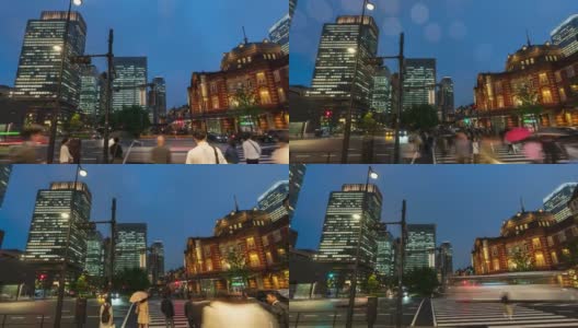 4K延时:黄昏时分，东京车站前的游客人群，日本东京。高清在线视频素材下载