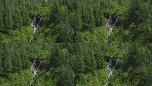 夏季松树林中的空中瀑布。奥地利蒂罗尔高清在线视频素材下载