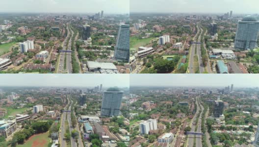 从空中俯瞰通往肯尼亚内罗毕中央商务区的一条主要道路高清在线视频素材下载