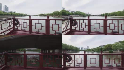 在云天中乘中国船沿河而行。间隔拍摄4 k hyperlapse高清在线视频素材下载