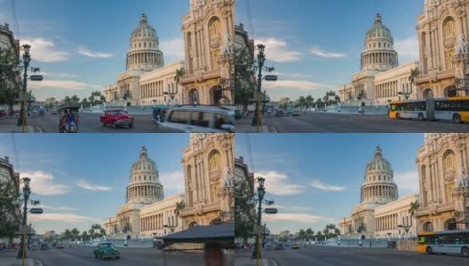 古巴:旅行:哈瓦那的卡皮托利奥和老式汽车，古巴高清在线视频素材下载
