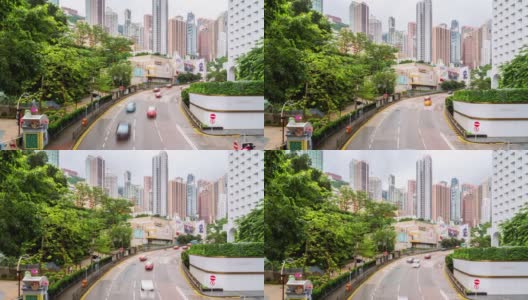 4K时间间隔的香港道，中区的交通及现代化办公大楼高清在线视频素材下载