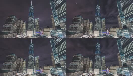 美国纽约，曼哈顿下城和世界贸易中心一号大楼夜间电汇高清在线视频素材下载