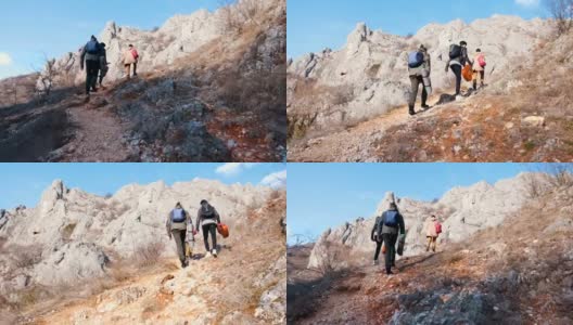 男性朋友在山里徒步旅行高清在线视频素材下载