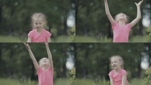 森林里一个有趣的小女孩的肖像高清在线视频素材下载