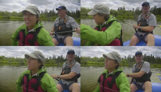 男子和女子在木筏上的中镜头高清在线视频素材下载