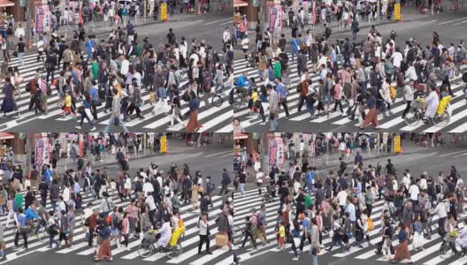 慢镜头——人群在人行横道上行走高清在线视频素材下载
