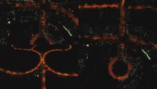 无人机空中街灯和回旋处高清在线视频素材下载