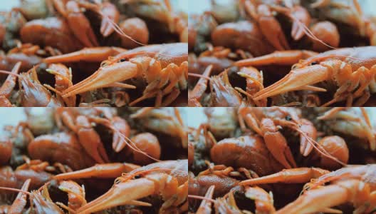 煮熟的小龙虾躺在盘子里高清在线视频素材下载