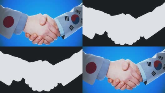 日本-韩国/握手概念动画关于国家和政治/与哑光频道高清在线视频素材下载