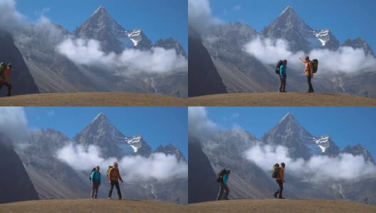 徒步旅行者在喜马拉雅山脉旅行高清在线视频素材下载