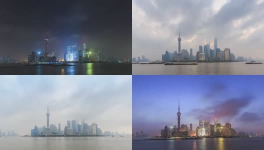 日出时的上海城市景观和天际线高清在线视频素材下载
