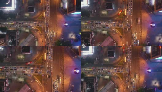 夜光深圳市区交通十字路口高空俯仰全景4k中国高清在线视频素材下载