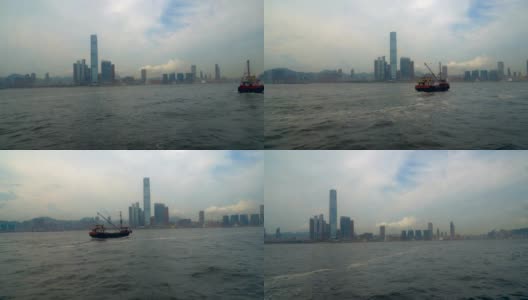 在香港港口与九龙的小舢板船。高清在线视频素材下载