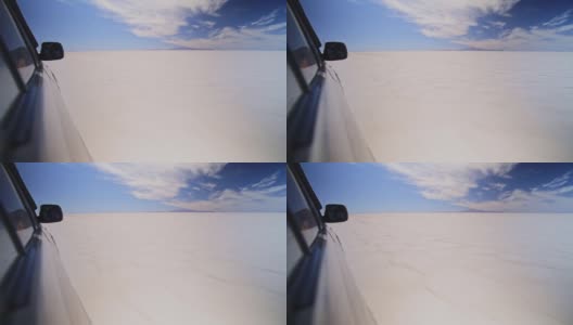 旅行间隔年旅行冒险驾驶一辆高速汽车，盐滩，玻利维亚高清在线视频素材下载