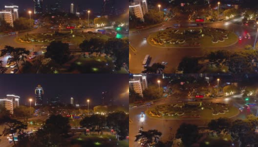 宁靖市夜景照明市区交通街道圈广场航拍全景4k中国高清在线视频素材下载
