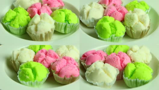 松软的米粉蛋糕或Kanom Toy Fu高清在线视频素材下载