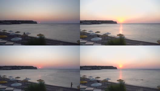 希腊罗德斯岛:地中海罗德斯岛主海滩上的日出时间高清在线视频素材下载
