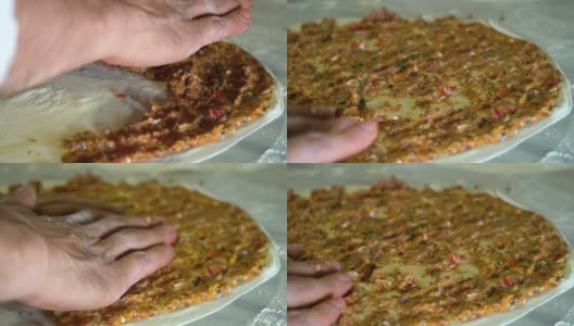 准备拉赫马昆，黎凡特的传统食物高清在线视频素材下载