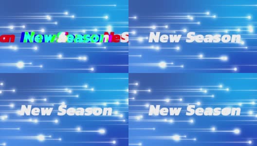 新季节的动画在白色的文字与彩色扭曲在发光的白色彗星在蓝色高清在线视频素材下载