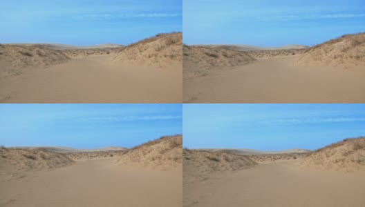 手持拍摄的鸟取沙丘(鸟取Sakyu)在阳光明媚的一天与蓝天高清在线视频素材下载