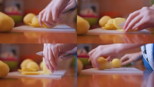 女人切土豆的特写高清在线视频素材下载