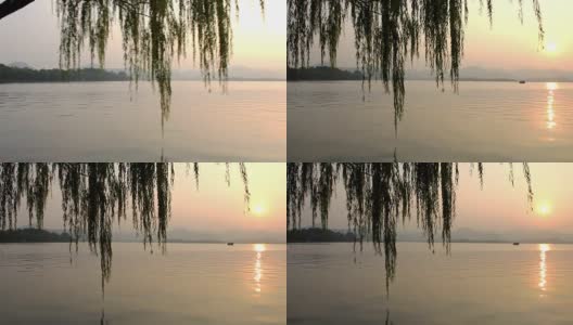 年代中国杭州西湖的美丽日落高清在线视频素材下载
