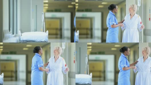 老年病人民族护士医院走廊高清在线视频素材下载