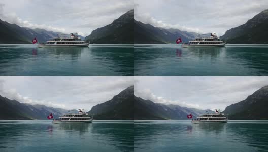 在卢塞恩湖上的船与瑞士的阿尔卑斯风景在卢塞恩瑞士高清在线视频素材下载