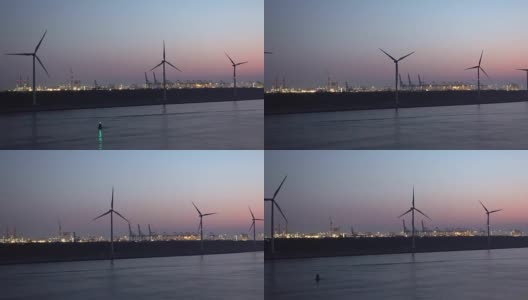 日落后经过鹿特丹港-荷兰高清在线视频素材下载
