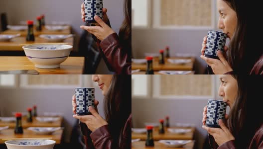 在4k餐厅喝茶的女人高清在线视频素材下载