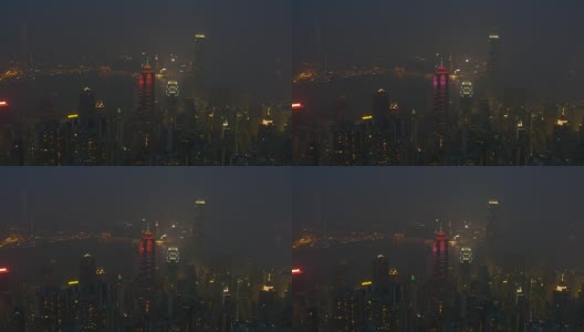 夜间时间香港城市景观著名的山顶观景台全景4k中国高清在线视频素材下载