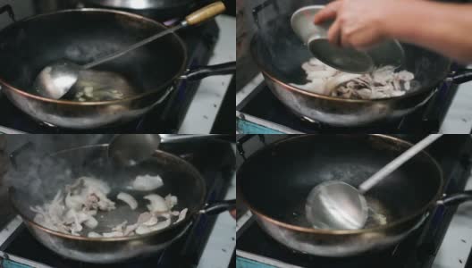中国厨师煮两次炒猪肉高清在线视频素材下载
