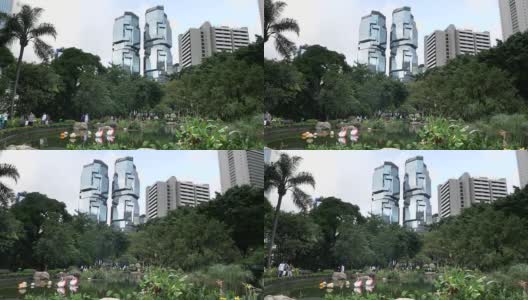 潘的植物园和香港的力宝大厦高清在线视频素材下载