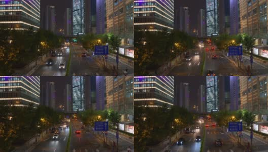 夜光照亮了上海市区交通街道全景4k中国高清在线视频素材下载