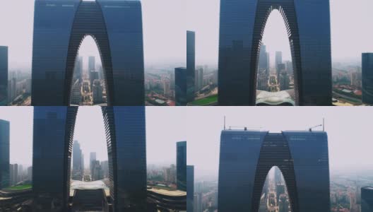 无人机拍摄:中国苏州4K东方之门高清在线视频素材下载