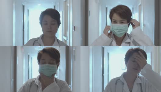 女医生戴着医用口罩走路上班，慢镜头高清在线视频素材下载
