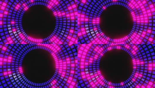 新年霓虹灯背景，无缝圆形图案背景，赛博朋克闪烁粉红和紫色，循环，复制空间高清在线视频素材下载