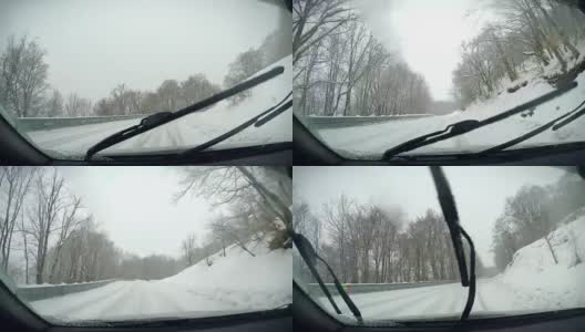 车载摄像机:在暴风雪中驾驶高清在线视频素材下载