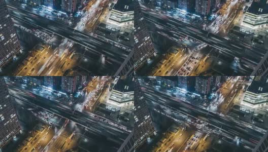 T/L TU鸟瞰图多个高速公路在夜间高峰时间的交通/北京，中国高清在线视频素材下载