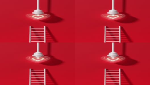 情人节的心形灯泡在红色墙壁上Ledder在4K分辨率垂直视频高清在线视频素材下载